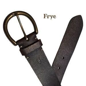Frye Dark Brown Burnished Leather Belt  - Large